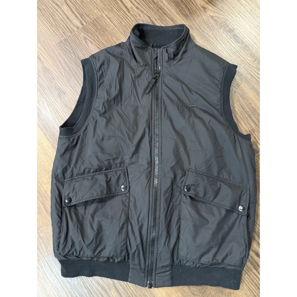 Lacoste puffer vest pockets black button 52/5 mens‎